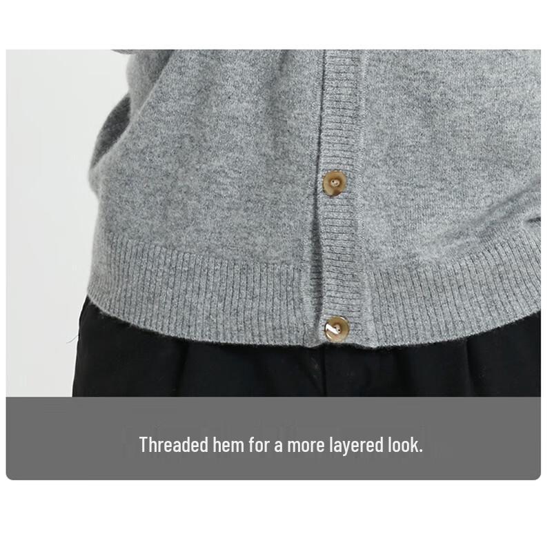 Hengyuanxiang Men's V-Neck Pure Wool Cardigan Sweater