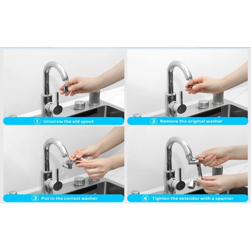 1080° Universal Rotation Faucet Extender Dual Mode Sprayer Head Kitchen Robot Arm Extension Taps Bathroom Swivel Faucet