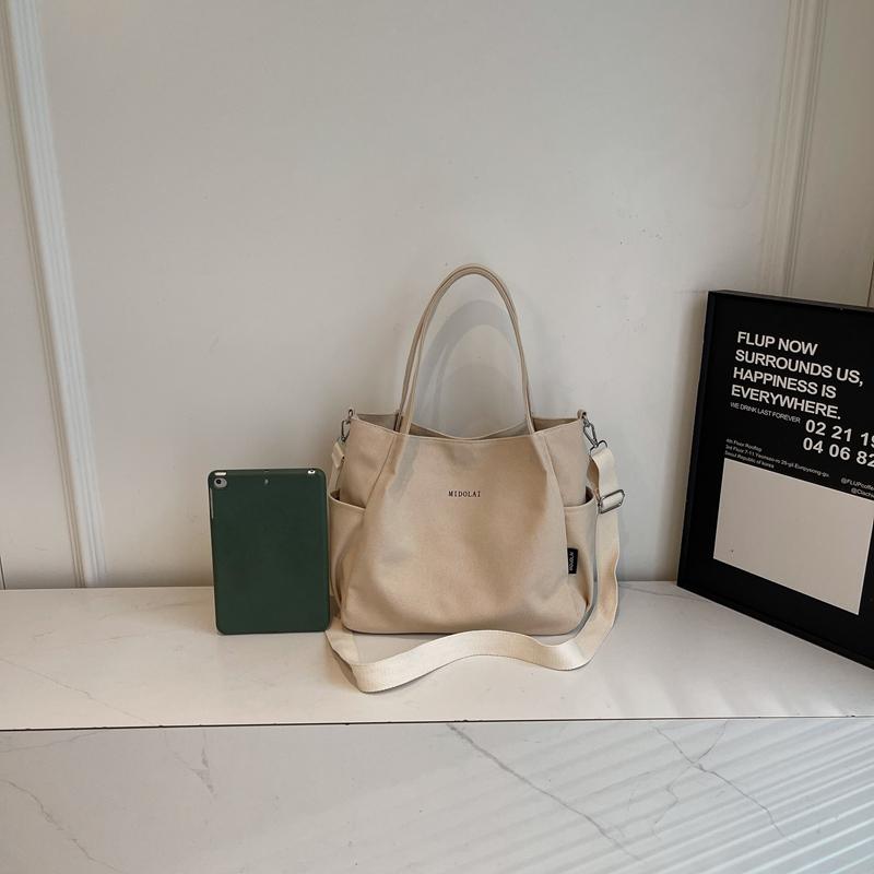 Commuter Canvas Bag Women Shoulder Crossbody Bag Solid Color Shopping Bag
