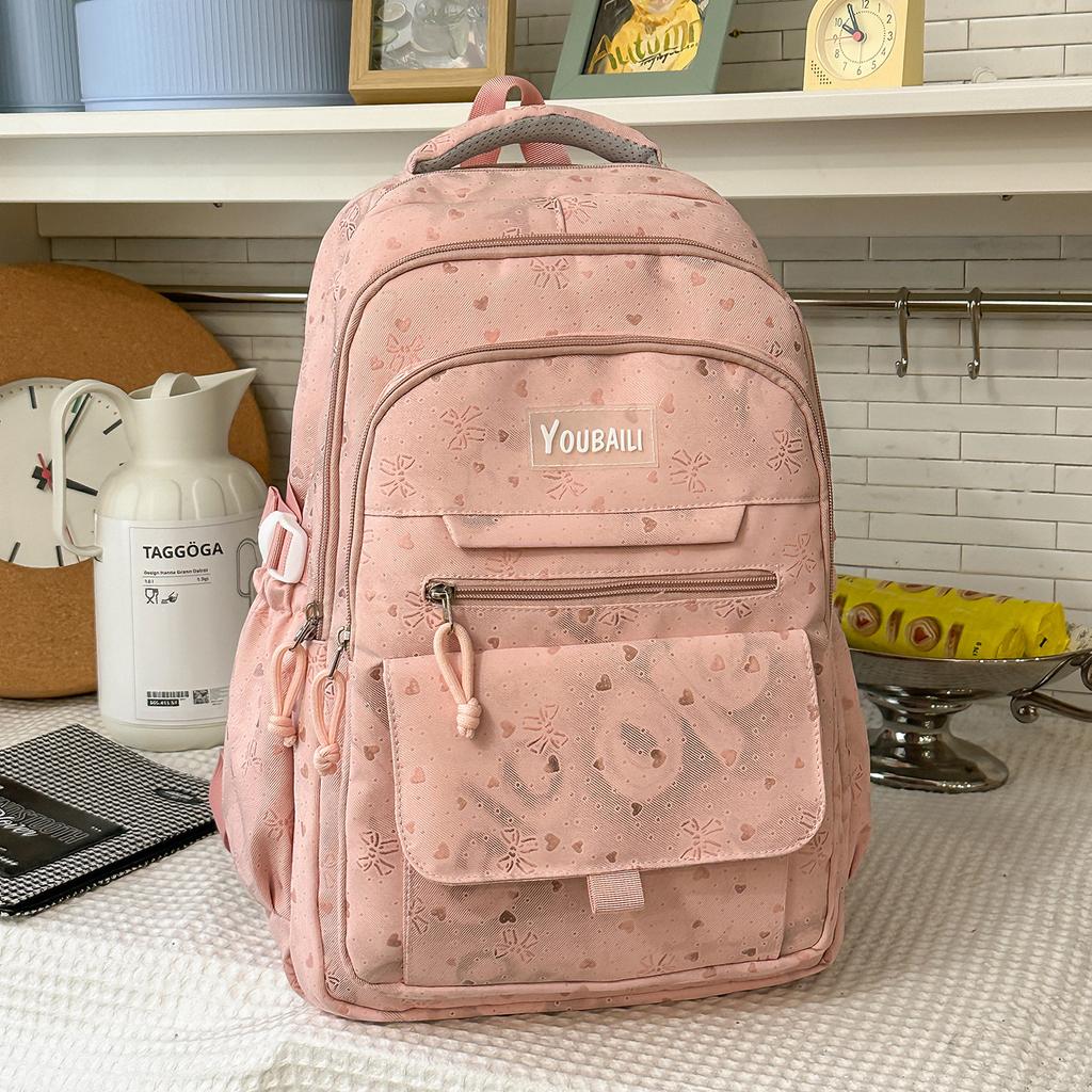 Schoolbag Korean version of high-value bow backpack for junior high school students, large-capacity schoolbag, casual trend, cute backpack.