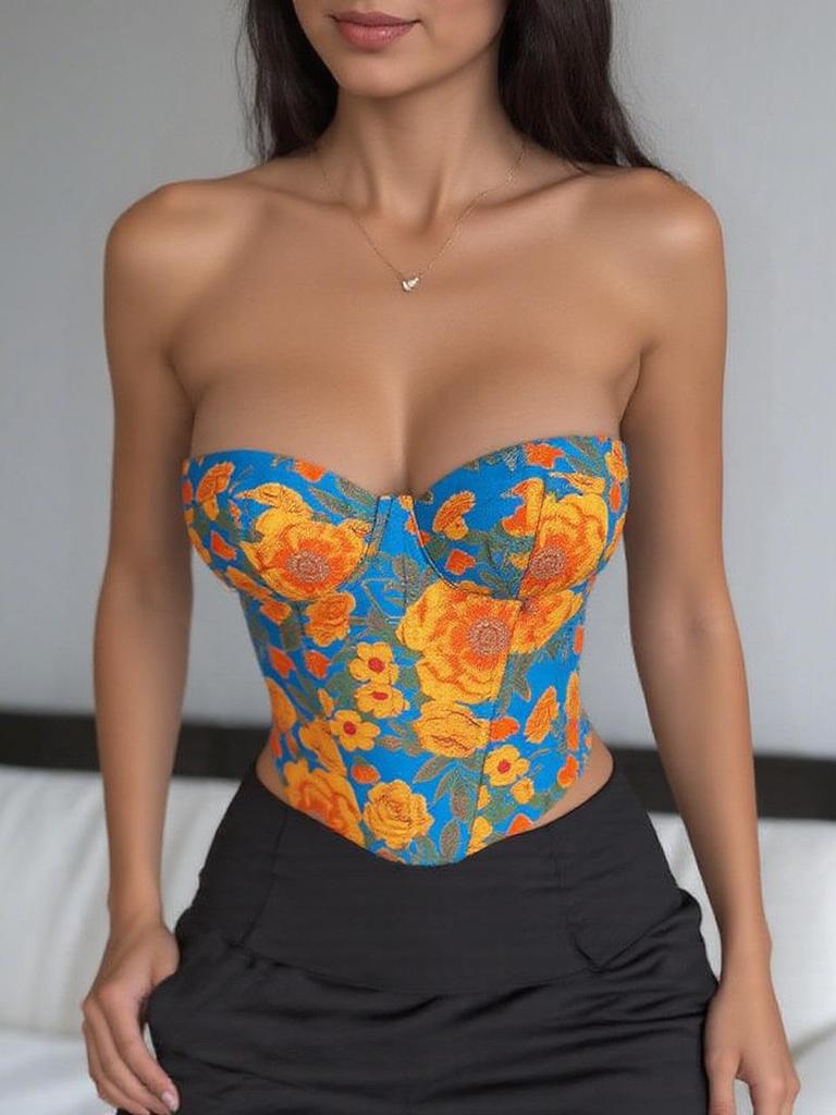 European & American Retro Jacquard Lace-Up Corset: Women's Slimming Vest with Colorful Fishbone Design