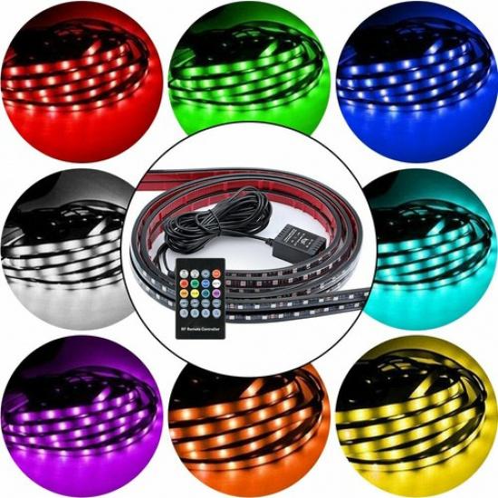 4 Pcs RGB Under Car Strip Light Kit 48 LED Neon Tube Underglow Underbody System