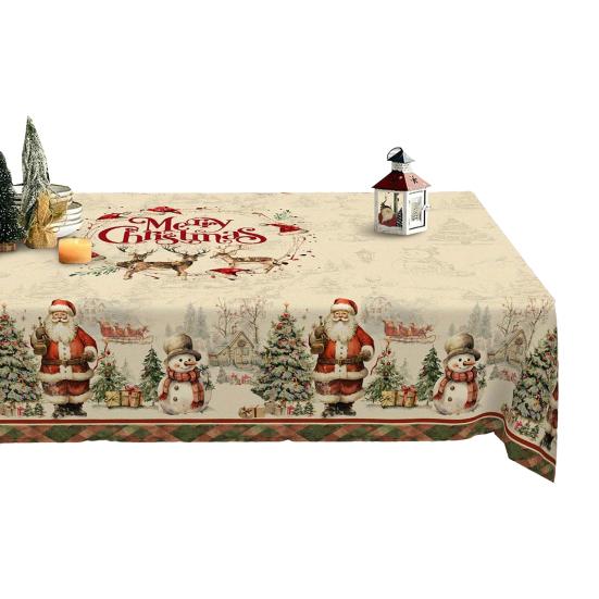 Christmas Tablecloth Winter Snowman Xmas Tree Wreath Design Rectangle Tablecloths Washable Fabric Table Cover