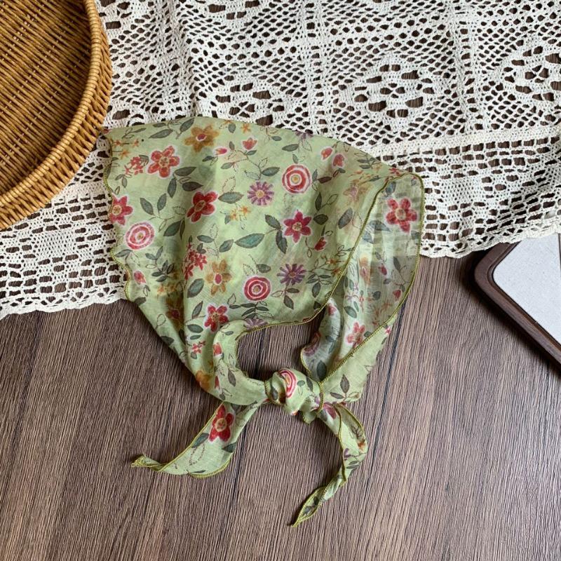 Triangle scarf scarf women's silk scarf high-end new summer sunscreen headscarf summer women's pastoral headband tied bag streamer