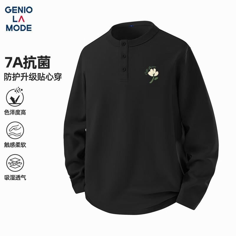 GENIOLAMODE Men s Long-Sleeve Henley Neck T-Shirt L