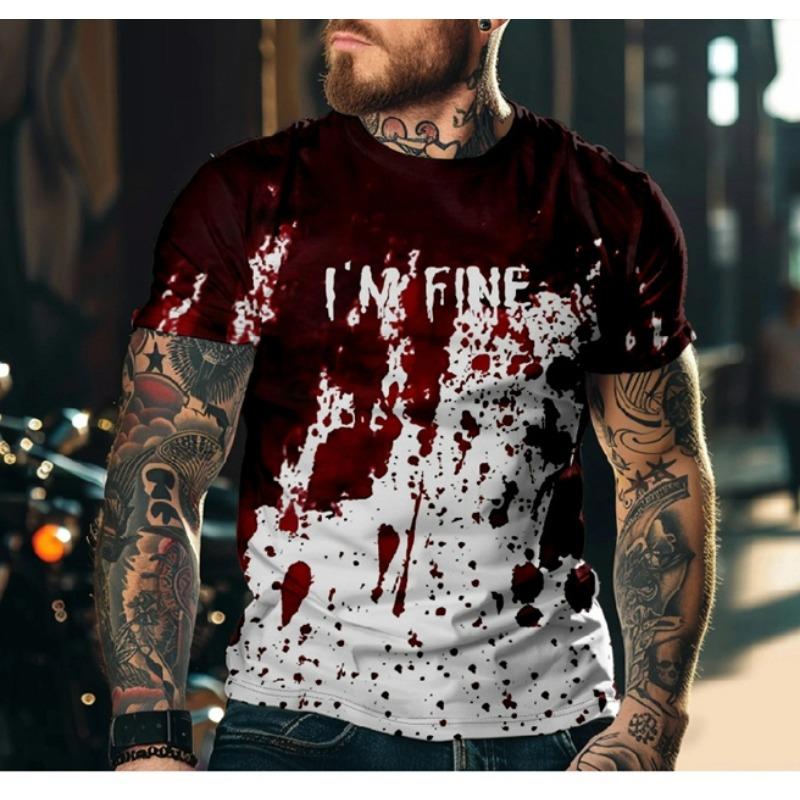Horror T-Shirt For Men 3D Blood Print Men T-shirt Summer Short Sleeved Tee Male Pullover Tops Casual Spoof Clothing