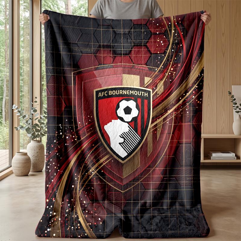 Bournemouth Football Print Flannel Blanket, Soft Warm Lightweight Throw Blanket for Sofa Bed Camping