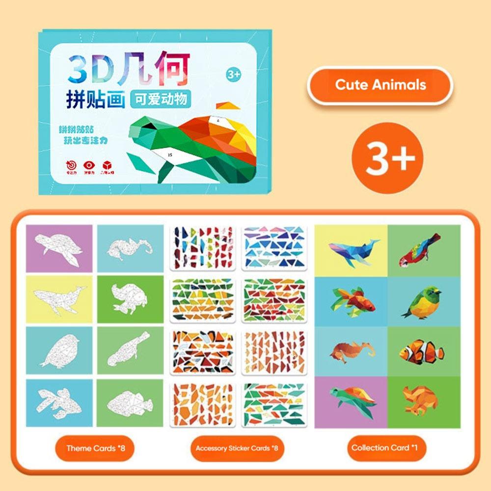 3D Children's Stickers DIY Handmade Sticker Toys Gifts Geometric Collage Sticker Book