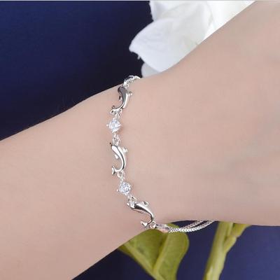Kadınlar İçin Moda 925 Ayar Gümüş Zincir Bileklikler Parti Sevimli Yunus Bileklik Bilezik lüks Kristal CZ Takı Hediyeler