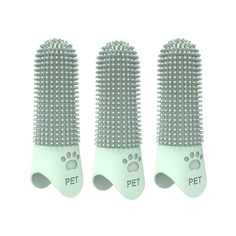 3pcs Silicone Pet Toothbrushes, Soft Bristle, 360° Full-Head Design for Plaque Prevention, with Finger Covers, Material, for Dogs and Cats