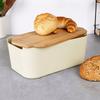 Cream Bread Box with Bamboo Board 33x18.5x12 Cm