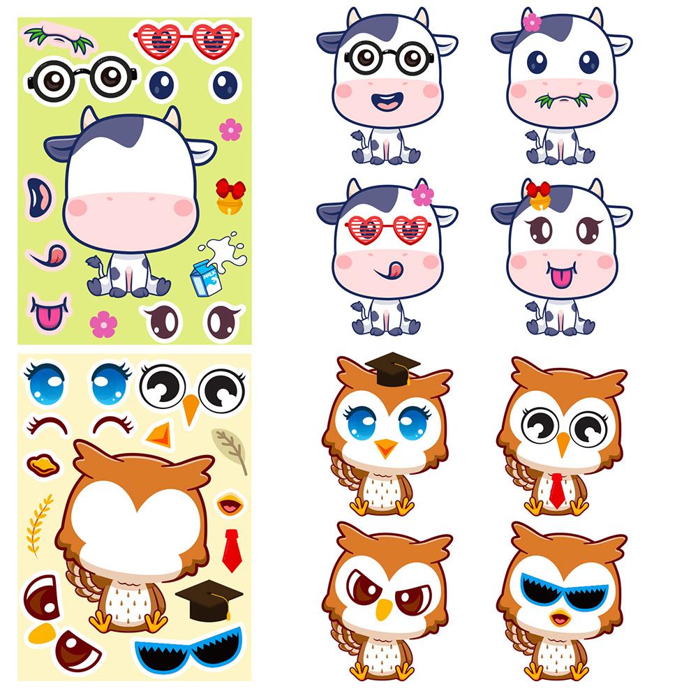 612Sheets Animal Make A Face Puzzle Stickers Kids Lion Owl Panda Make Your Own Diy Game Children Cartoon Jigsaw Education Toys