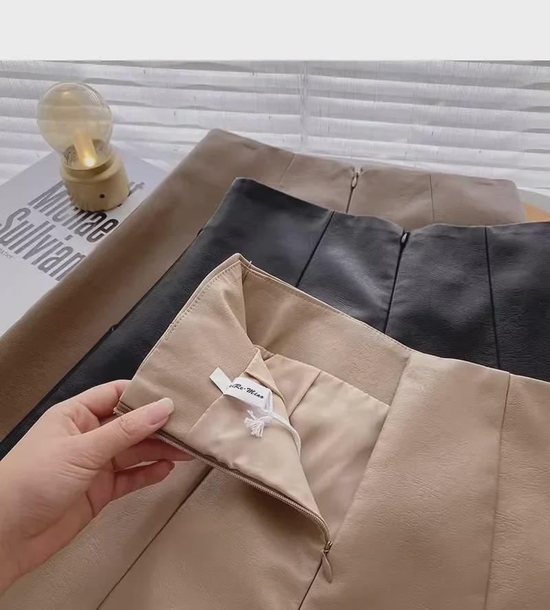 Women's High-Waist PU Leather Wide-Leg A-Line Shorts - Korean Fashion for Autumn/Winter