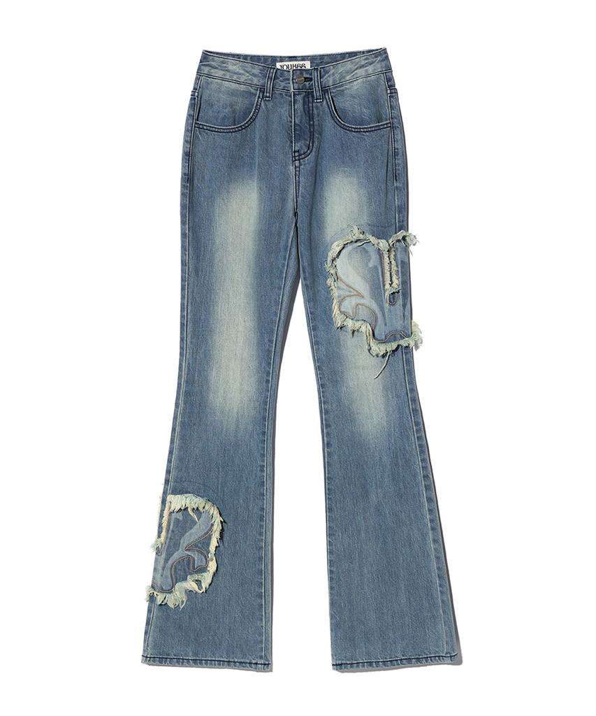 YOUHEE Youhee Symbol Patch Bootscut Pants Sky Blue