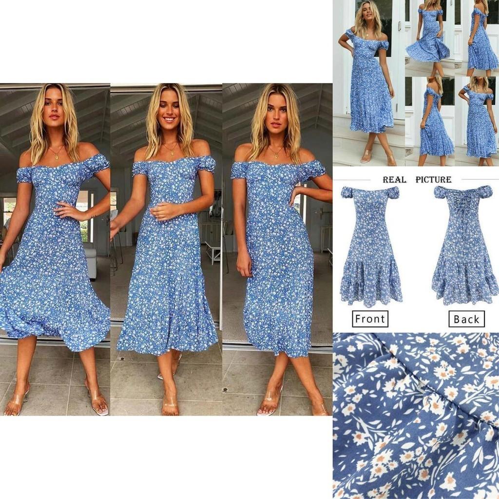 Vibrant Women's Boho Floral Off Shoulder Long Dress Perfect For Summer Beach Days