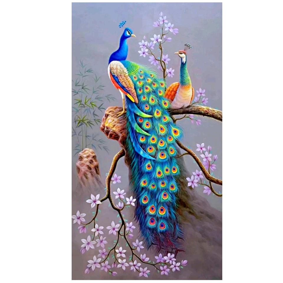 Large Diamond Embroidery Peacock  Flowers Landscape Art 5d Diy Diamond Painting Full Drill Mosaic Cross Stitch Home Decoration