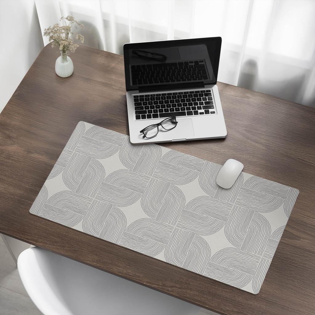 Modern Vinyl Desk Mat for Keyboard Geometric Line Pattern 90X45 Cm
