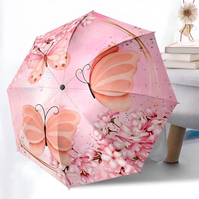 1pc Butterfly Pink Automatic Folding Umbrella - Portable Collapsible 8-Rib Umbrella for All Seasons yy251119207