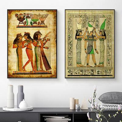 Egyptian Fresco, Wall Decoration, Traditional Egyptian Pharaoh, Queen's Art, Abstract Canvas Painting for Living Room Decor, Quadros