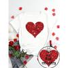 European Size Women's Valentine's Day Heart & Sequin Top - Short Sleeve Round Neck Blouse, Sparkling Casual Summer Outfit for Valentine's Gifts