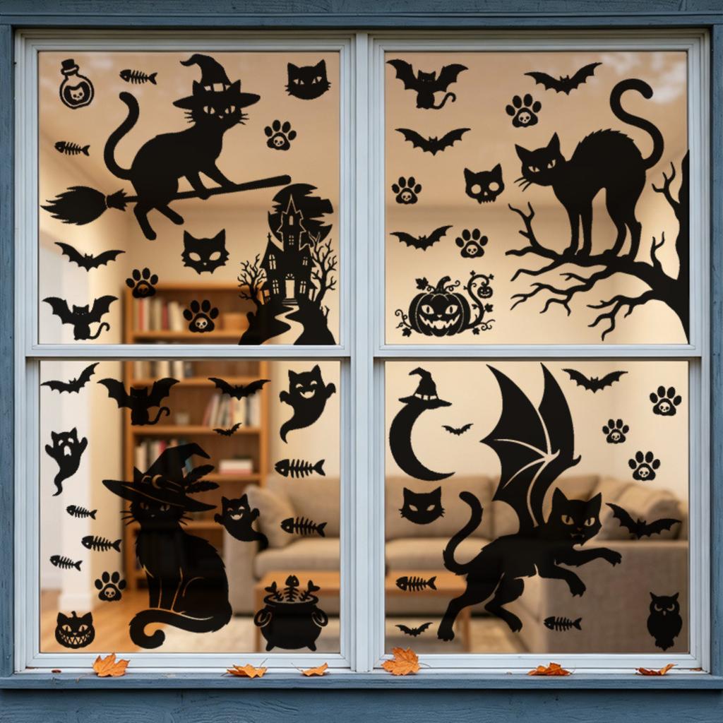 Halloween Static Cling Window Stickers Set PVC Removable Decorative Decals for Living Room Bedroom Party Seasonal Celebration