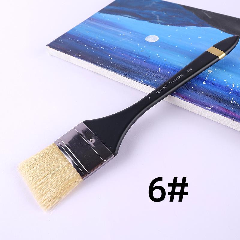 Flat-head Bristle Wood Handle Brush Set for Watercolor and Oil Painting, Handmade with Wall Painting Capability.