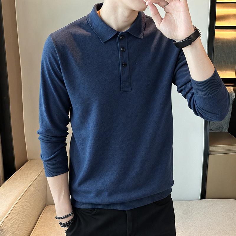 New Men's Polo Shirt Imitation Cashmere Sweater Business Casual Top High-end Base Shirt Middle-aged and Young Jacket