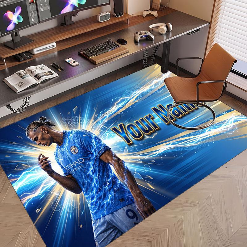 Custom Rug Erling Haaland Pattern Print Name Text Soft Non‑Slip Floor Carpet for Home Indoor Decoration