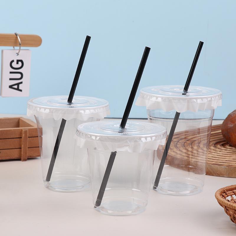 10Pcs 360/420/520Ml Plastic Straw Cups With Lids Snack And Drink Cup Cold Cup Clear Disposable Pet Plastic Cup Boba Milk Tea Cup