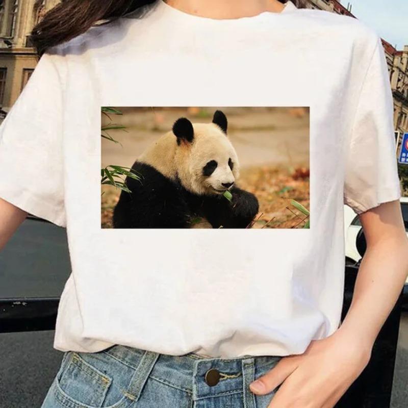 Cute Giant Panda Graphic T-Shirt Women's Summer Sexy Top Casual Printed Shirt Fashionable Summer Fashion Polyester Fabric