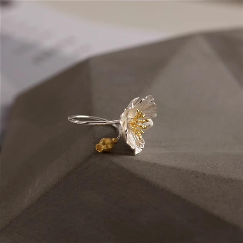 Floral Elegant Adjustable Copper Ring For Women In Chic Style Minimalist