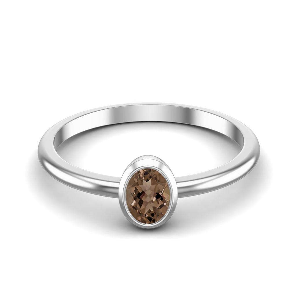 0.25 Ctw Oval Smoky Quartz 925 Sterling Silver Solitaire Women Wedding Ring