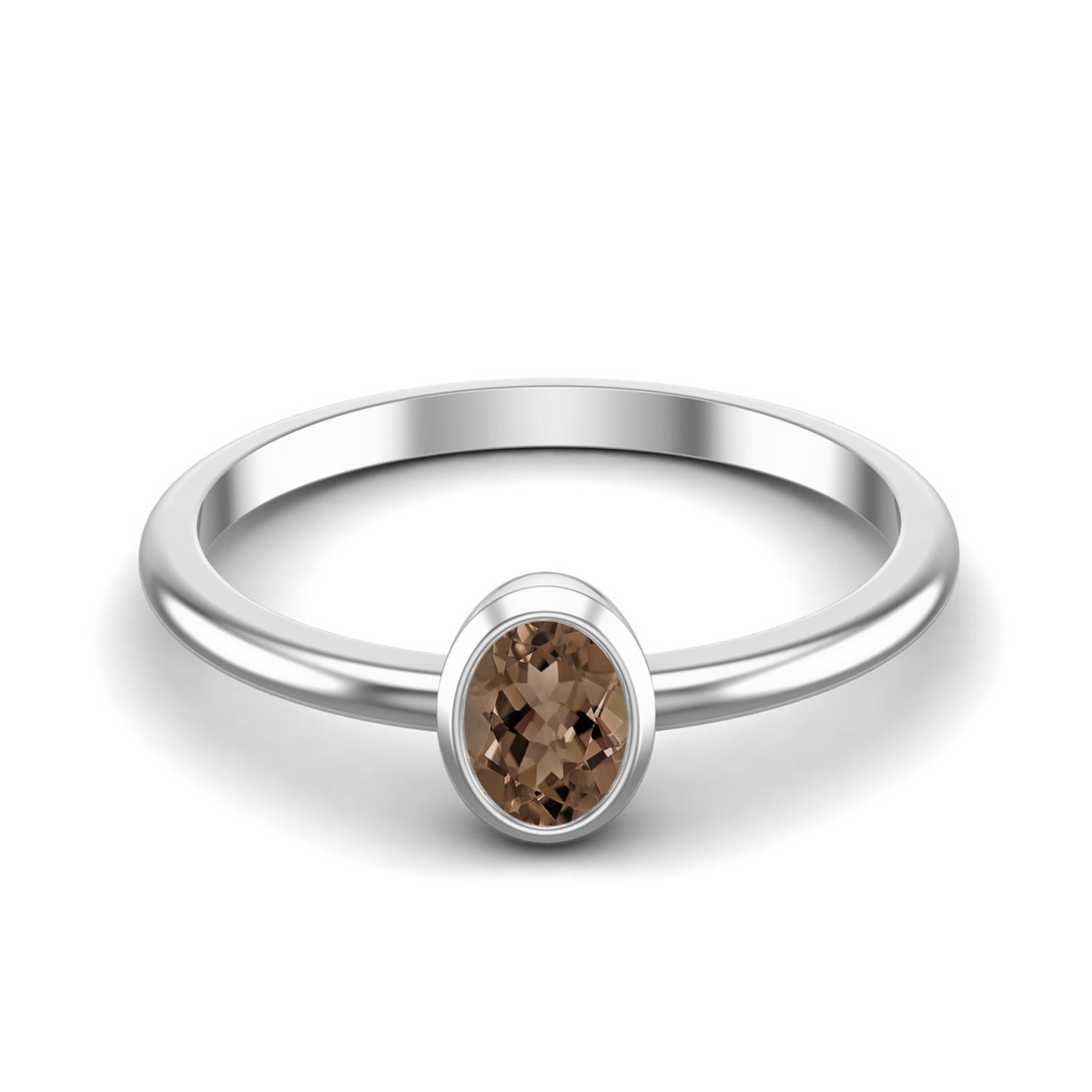 0.25 Ctw Oval Smoky Quartz 925 Sterling Silver Solitaire Women Wedding Ring 7 белый