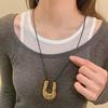 Punk Large High Polish U-Shape Horseshoe Pendant Necklace for Women Fashion Adjustable Black Leather Rope Necklace Party Jewelry