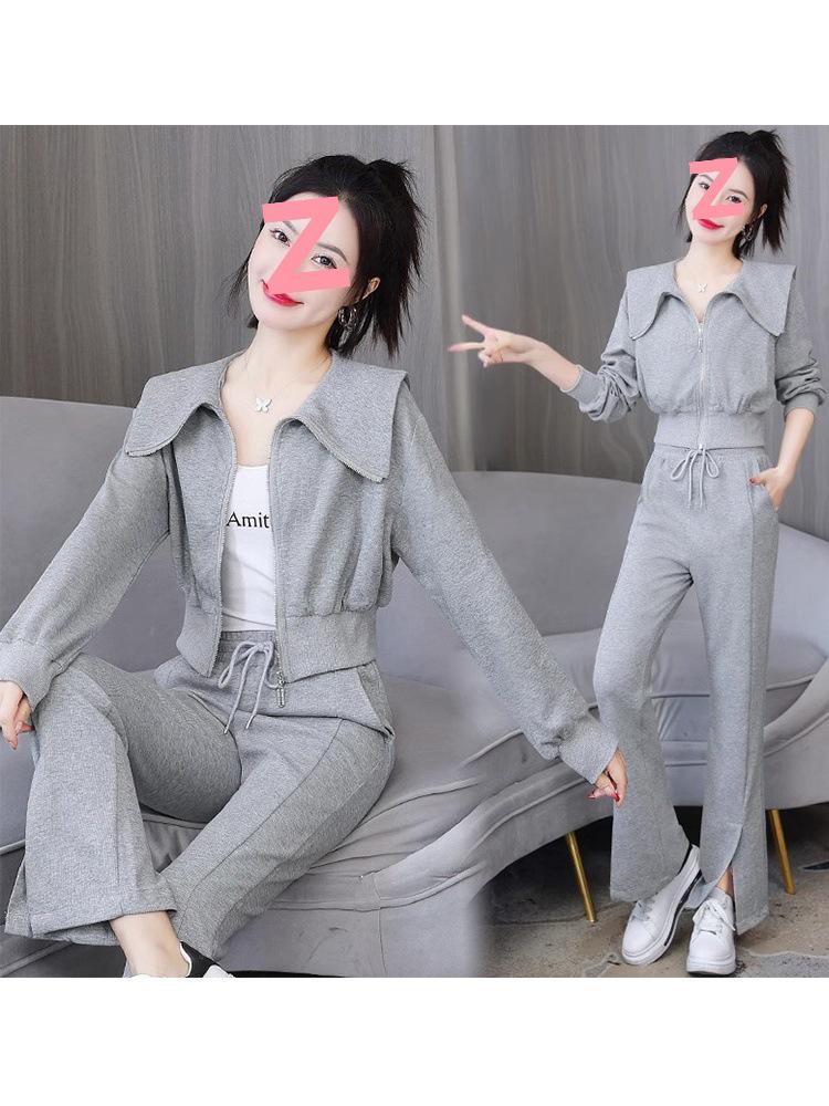 Women's Two-Piece Set: Long-Sleeve Jacket & High-Waist Flared Pants - Casual Sportswear for Spring & Autumn