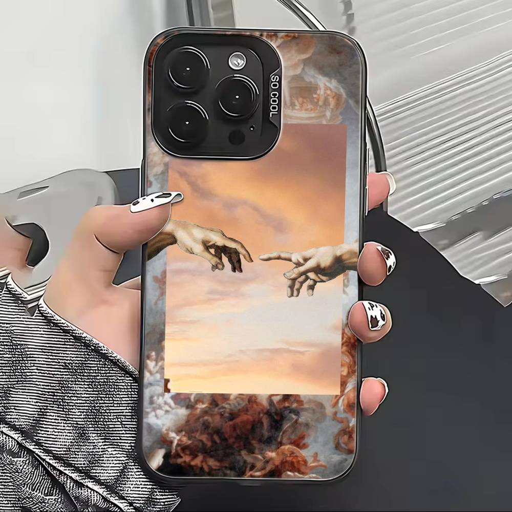 Custodia per Telefono Pittura Arte Rinascimentale R- Per iPhone 17,16,15,14,13,12,11 Plus,Pro Max,XS,Interno Placcato Argento Colorato