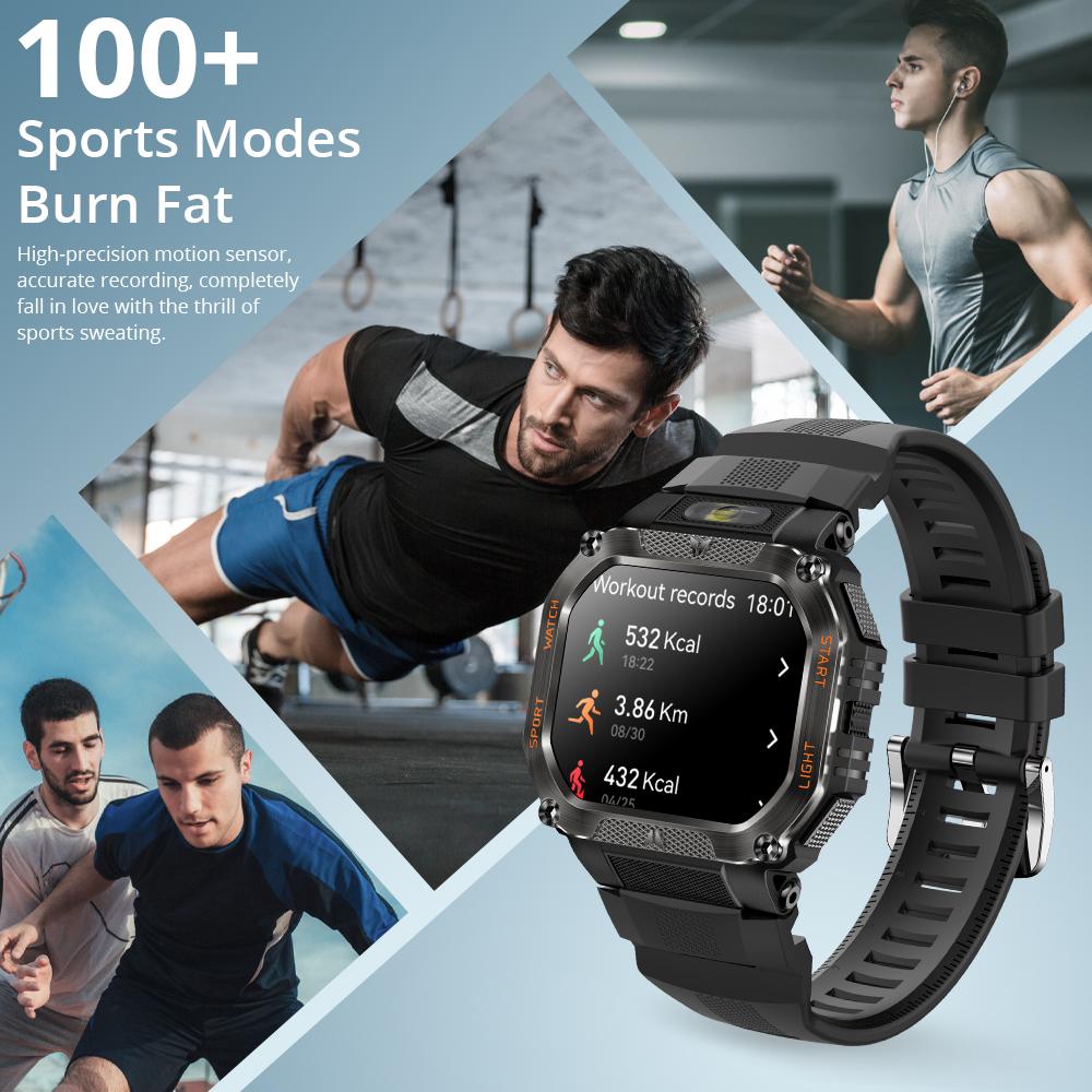 HT34 Smartwatch Masculino Chamada Bluetooth Robusto para Exterior Smartwatch 3ATM IP68 À Prova d'Água Lanterna Relógios Esportivos de Fitness