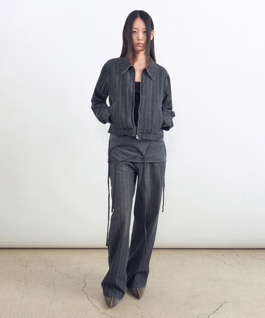 Insilence Woman Surface Slub Straight Denim Dark Grey