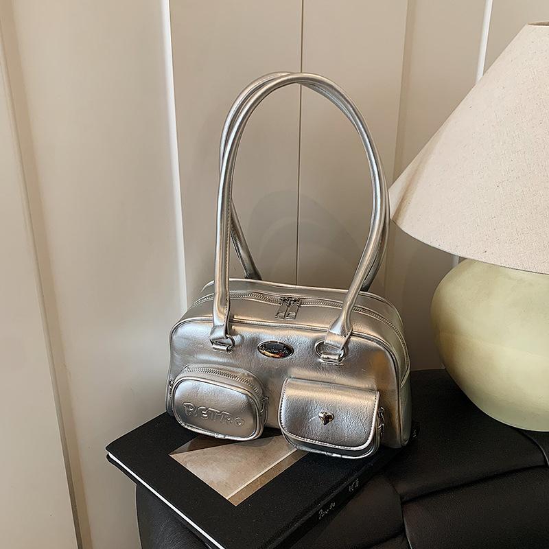 

Korean version of trendy niche design armpit bag women s 2025 summer new shoulder bag multi-pocket trendy handbag 28*8.5*15 серебряный