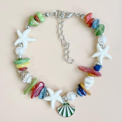Ocean Sea Series Shell Starfish Bracelet Adjustable Pearl Bohemian Shell Bracelet Wristband Colorful Summer Bangle Beach