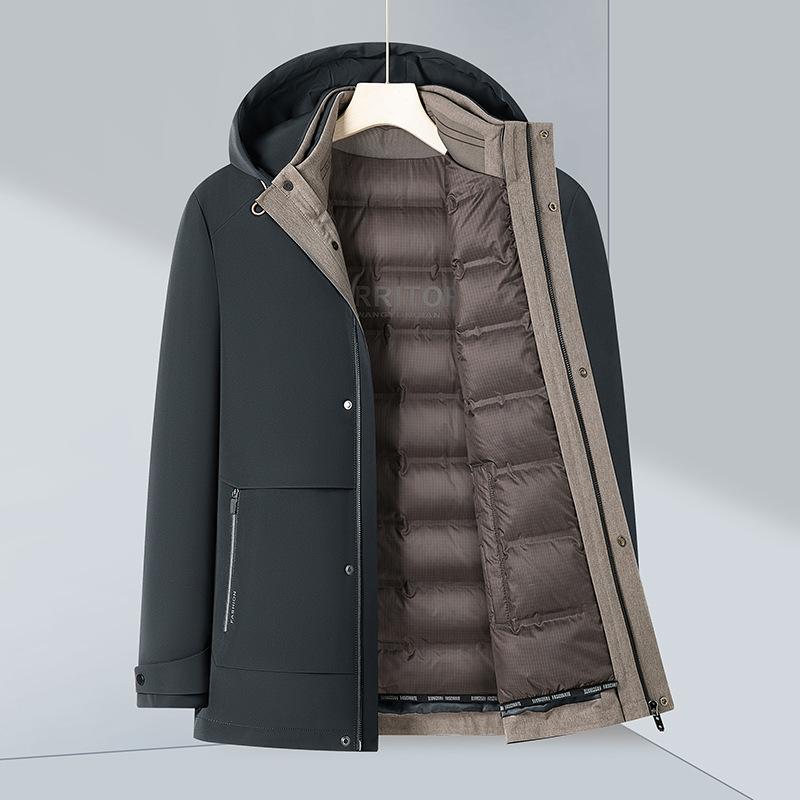 Herren Drei-Teiler Kapuzen-Daunenjacke Herbst und Winter Neu Milchseidenstoff Gänsedaunen Business-Daunenjacke