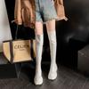 Krazing Pot Tehénbőr tavaszi téli cipők vastag aljú csúszásmentes platform női csúszós combon magas csizmák