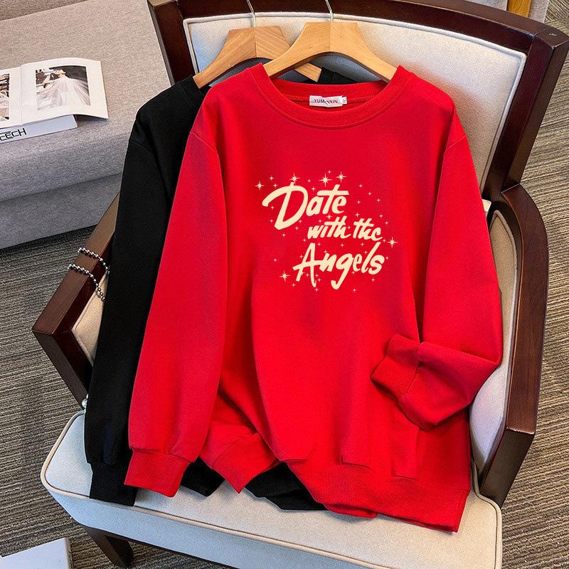 

Autumn Oversized Sweatshirt for 200-350 Jin, Loose Fit, Large Sizes 6XL красный