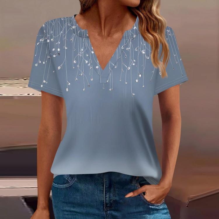 Women's Casual V Neck Printed Short Sleeve T Shirt Basic Tee Top Daily Wear Fashion