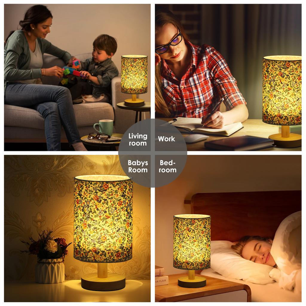 Fabric LED Table Lamps USB Bedside Night Lamp Wood Base Chinese Style Lampshade Decor Light for Home Bedroom Office Desk Lights