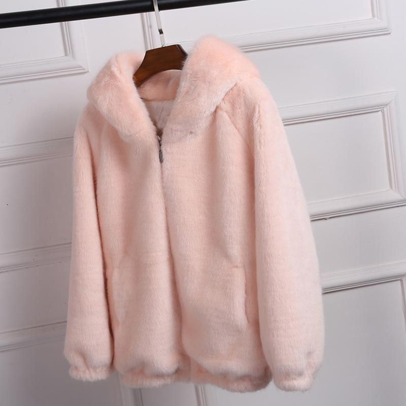 Women's Petite Thickened Hooded Fluffy Jacket, Double-Sided Plush, Short Autumn/Winter 2025