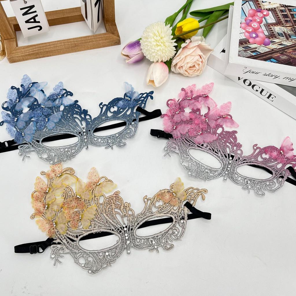 Rhinestone Masquerade Mask Breathable Butterfly Masquerade Mask Lace Half Face Mask Gradient For Theme Party Cosplay Wedding