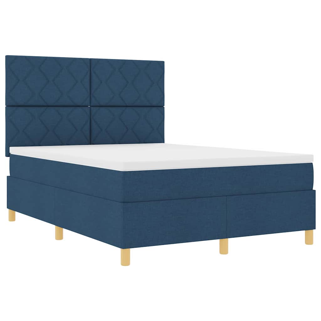 Box Spring Bed with Headboard Blue 140 x 190 cm Fabric