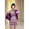Autumn/Winter Fur Collar Knit Cardigan and Rose Flower Strapless Dress Set