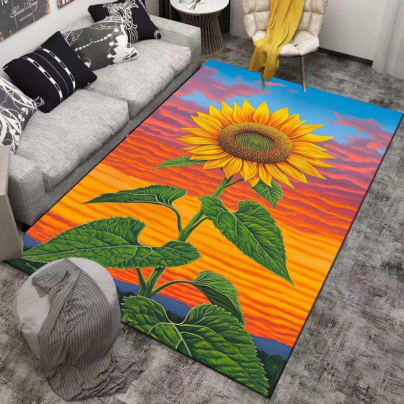 Colorful Sunflower Design Carpet with Vibrant Sunset Background Suitable for Use As an Anti-slip for Living Room Bedroom Sofas